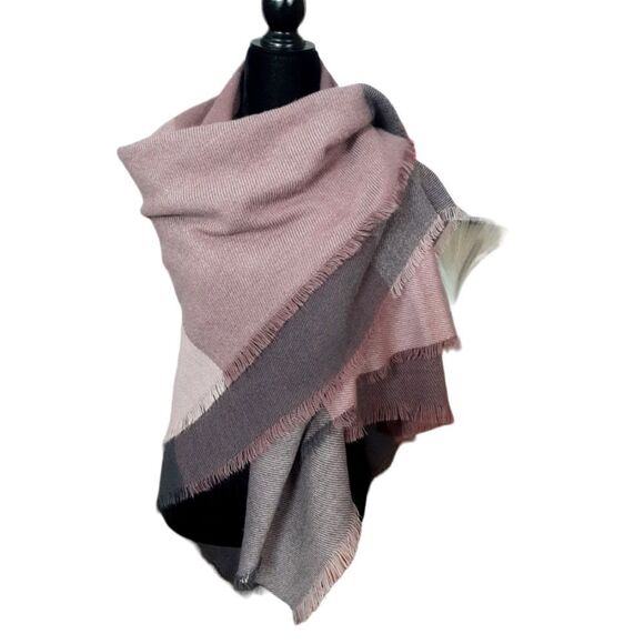Accessories - Vintage Shawl Color Block Soft Wrap Pastel Pinks‎ and Grays Large